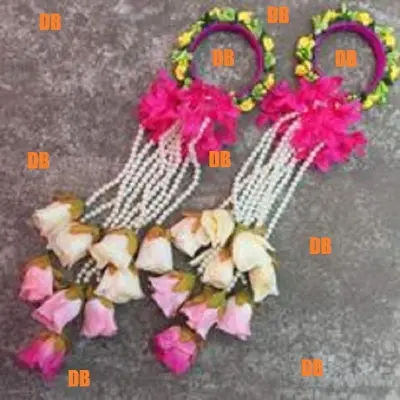 Picture of Artificial Flower Jewellery 2 Pcs Bangle/Bracelets Bridal/Holud/Boishakh Fashion For Women