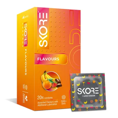 Picture of Skore Flavours Assorted 1500+ Dotted Condom - 20Pcs Pack