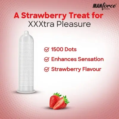 Picture of Manforce 1500 Dots Strawberry Flavoured condom - 3 pcs