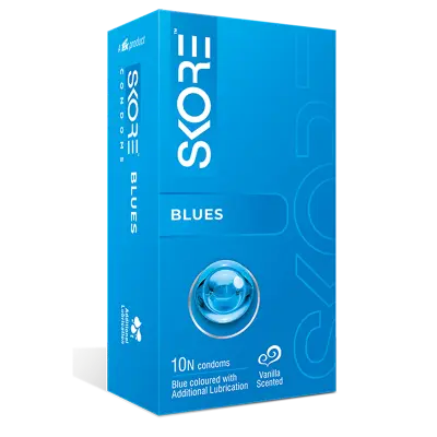 Picture of Skore Blues Flavored with Extra Lubrication Condom - 10pcs Pack - Blue