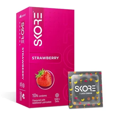 Picture of Skore Strawberry 1500+ Dotted with Extra Lubrication Condom - 10Pcs Pack
