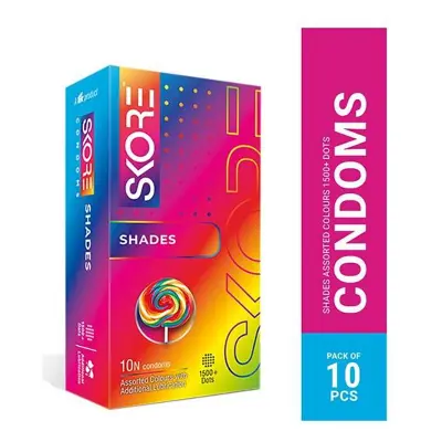 Picture of Skore Shades Assorted Colours 1500+ Dotted Condom - 10Pcs Pack - Multicolor