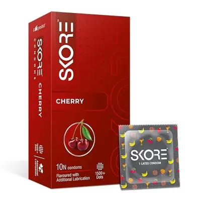 Picture of Skore Cherry Flavored 1500+ Dotted with Extra Lubrication Condom - 10pcs Pack - Cherry