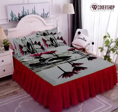Picture of Bedsheet king size pillow cover and kolbalisher cover (shapla red,KING)