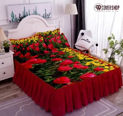 Picture of Bedsheet king size pillow cover and kolbalisher cover (tulip gerden red,KING)