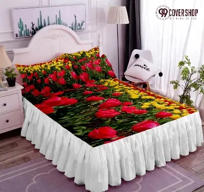 Picture of Bedsheet king size pillow cover and kolbalisher cover (tulip graden white,KING)