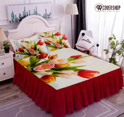 Picture of Bedsheet king size pillow cover and kolbalisher cover (Multi tulip red,KING)