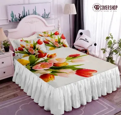 Picture of Bedsheet king size pillow cover and kolbalisher cover (Multi tulip white,KING)