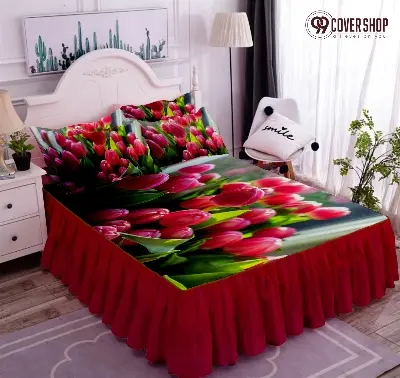 Picture of Bedsheet king size pillow cover and kolbalisher cover (Hotpink tulip red,KING)