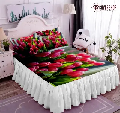Picture of Bedsheet king size pillow cover and kolbalisher cover (Hotpink Tulip White,KING)