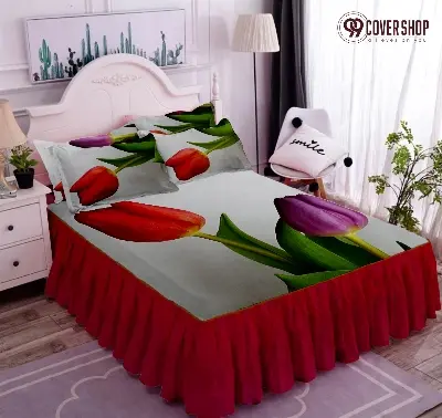 Picture of Bedsheet king size pillow cover and kolbalisher cover (Red 3D tulip,KING)