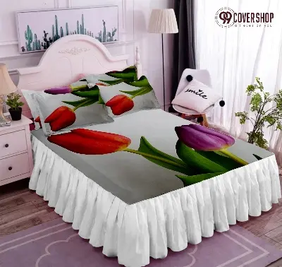 Picture of Bedsheet king size pillow cover and kolbalisher cover (White 3D tulip,KING)