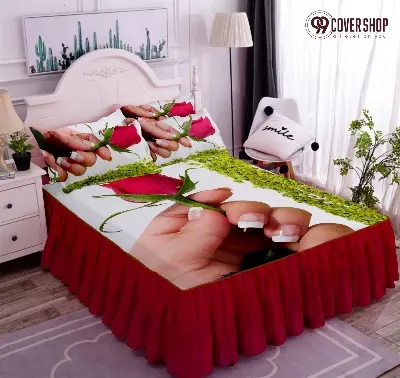 Picture of Bedsheet king size pillow cover and kolbalisher cover (Rose red,KING)