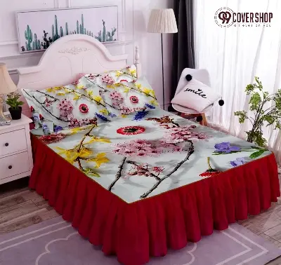 Picture of Bedsheet king size pillow cover and kolbalisher cover (multi flower red,KING)
