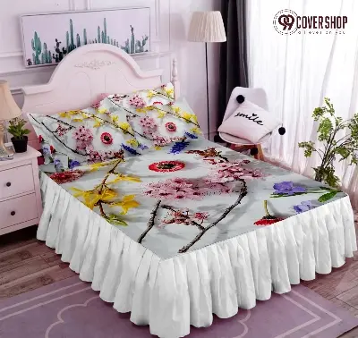 Picture of Bedsheet king size pillow cover and kolbalisher cover (multi flower white,KING)