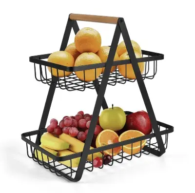 Picture of 2-Tier Countertop Fruit Basket Storage, Vegetable Rack Bread Display Stand for Kitchen, Black