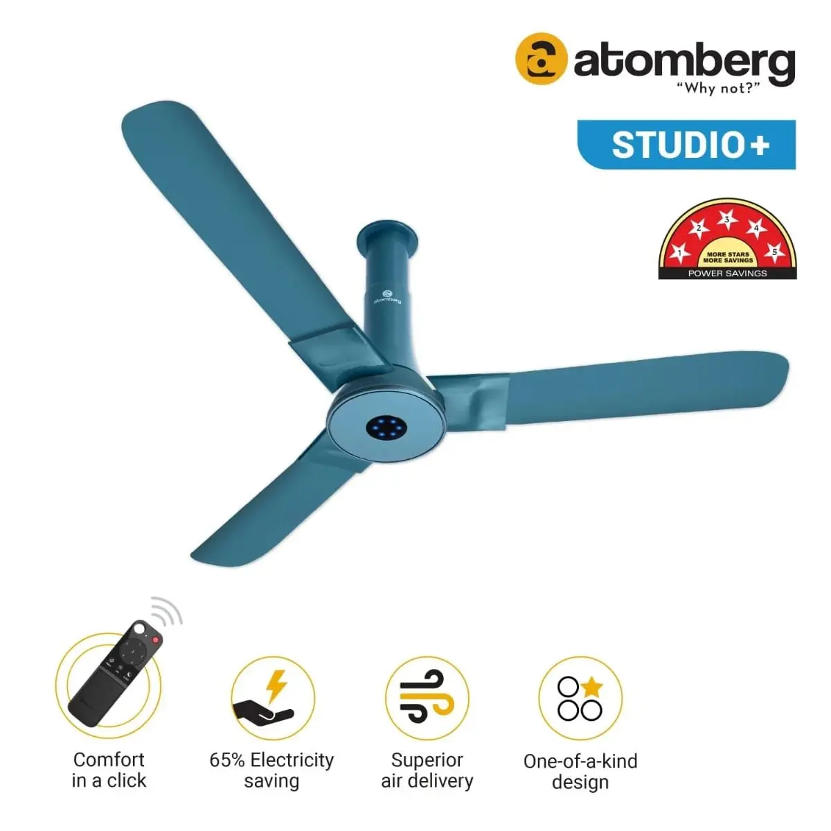 Picture of Atomberg Studio+ Energy Saving Ceiling Fan with BLDC Motor, 1200mm/48 inch, 360 RPM, 35watt, With Smart Remote