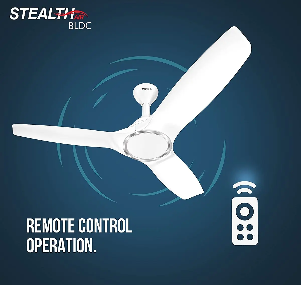 Picture of Havells Stealth Air Ceiling fan, Color: Pearl White, Size: 1200mm/ 48 inch, BLDC Technology, with Remote, Made in INDIA Pearl White