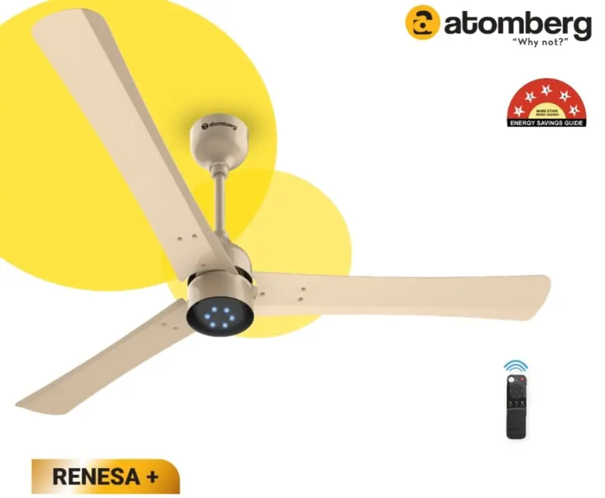 Picture of Atomberg Renesa+ 1400 mm BLDC Ceiling Fan with Remote Control & LED Indicators, 35w and 360 RPM, 02 years free service warranty
