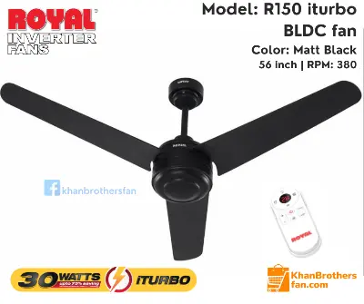 Picture of Royal iTurbo BLDC Ceiling Fan 56 Inch | Model: RL-150 | 30 Watt Energy Saving Fan | iTurbo Mode | Remote Control | 4KV Surge Guard