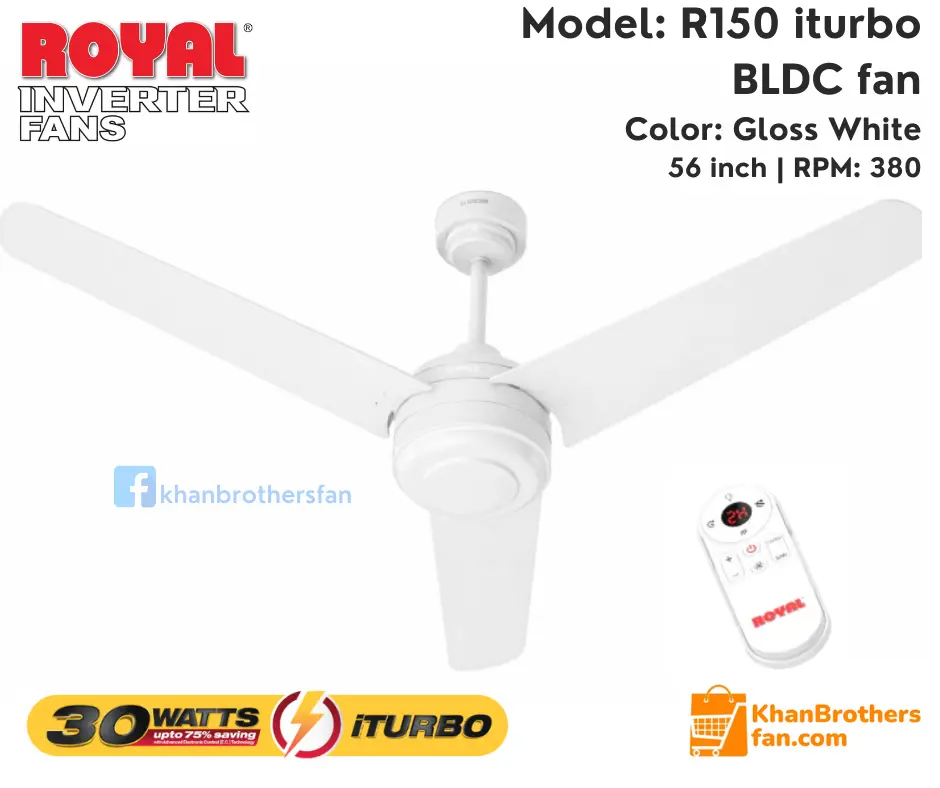 Picture of Royal iTurbo BLDC Ceiling Fan 56 Inch | Model: RL-150 | 30 Watt Energy Saving Fan | iTurbo Mode | Remote Control | 4KV Surge Guard
