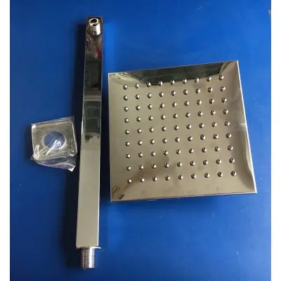 Picture of 8” shower head and 20” arm full stainless steel rainfall shower set with anti blocking stainless steel nozzle (Silver)