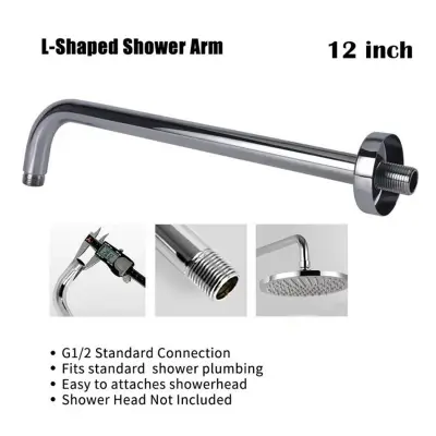 Picture of (14)" wall ceiling round shower arm stainless steel chromed bathroom shower accessories top shower head fixed pipe shower holder (Silver)