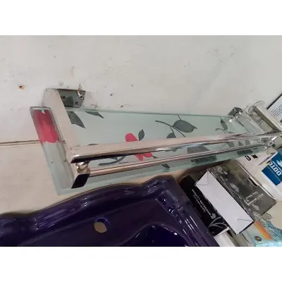 Picture of Glass Bathroom Shelf, Glass Shower Shelves for Bathroom Rectangular Tempered Glass Floating Shelves for Wall with  Stainless Steel Rail and STainless steel  Bracket18 inch shelf, 21 inch shelf