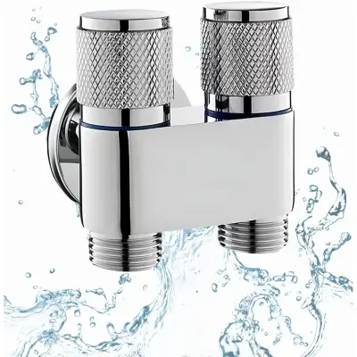 Picture of 1 in 2 Out Dual Control Valves for Washing Machine - Bathroom Faucet, & Pull Out Sprayer, Accessory for Easy Temperature & Flow Control, Bathroom Upgrade2 in one silver