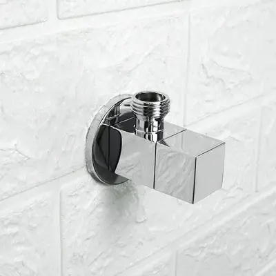Picture of High Quailty Square Brass Angle Valve Shut Off Water Stop Valve for Faucet and Toile Wall Mounted G1/2 Inlet and Outlet Chrome Plated Lasting (Silver)