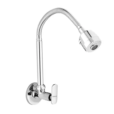 Picture of Kitchen Spout Flexible Sink Cock with Spout Rain Spray and Flange /Kitchen Sink Tap  Dual Flow Chrome Wall Mount (Silver)