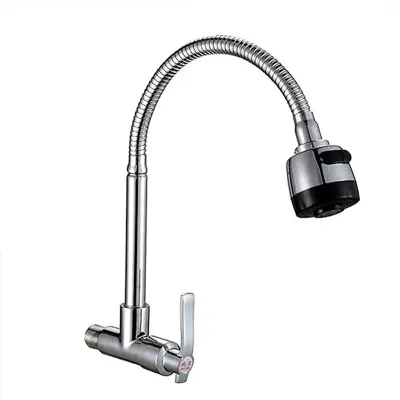 Picture of Faucets,Bathroom Faucet,Into The Wall Water-Tap Can Spin Mop Pool Single Cold Taps Kitchen Hang on The Wall Sink Faucets Basin Faucet, Sink Faucet,Copper Wall-Mounted Bathroom Faucet/Sier (Silver)