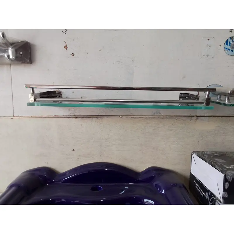 Picture of Glass Bathroom Shelf, Glass Shower Shelves for Bathroom Rectangular Tempered Glass Floating Shelves for Wall with  Stainless Steel Rail and STainless steel  Bracket18 inch shelf, 21 inch shelf