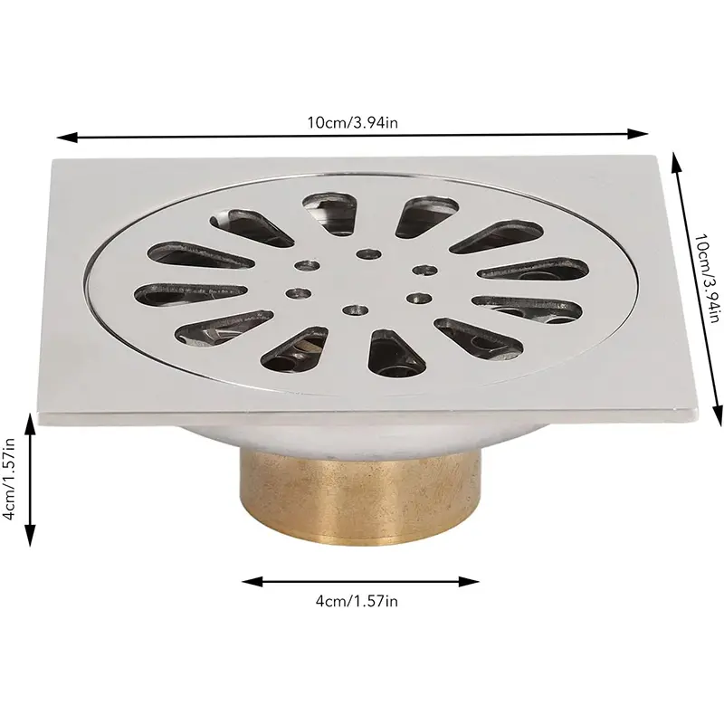 Picture of MADE IN CHINA Floor Drain, Electroplating Copper Stainless Steel Fast Drainage, Shower Floor Drain, Hair Strainer Floor Drain for Home Bathroom Kitchen Garage Garden Balcony Washing Machine (Silver)
