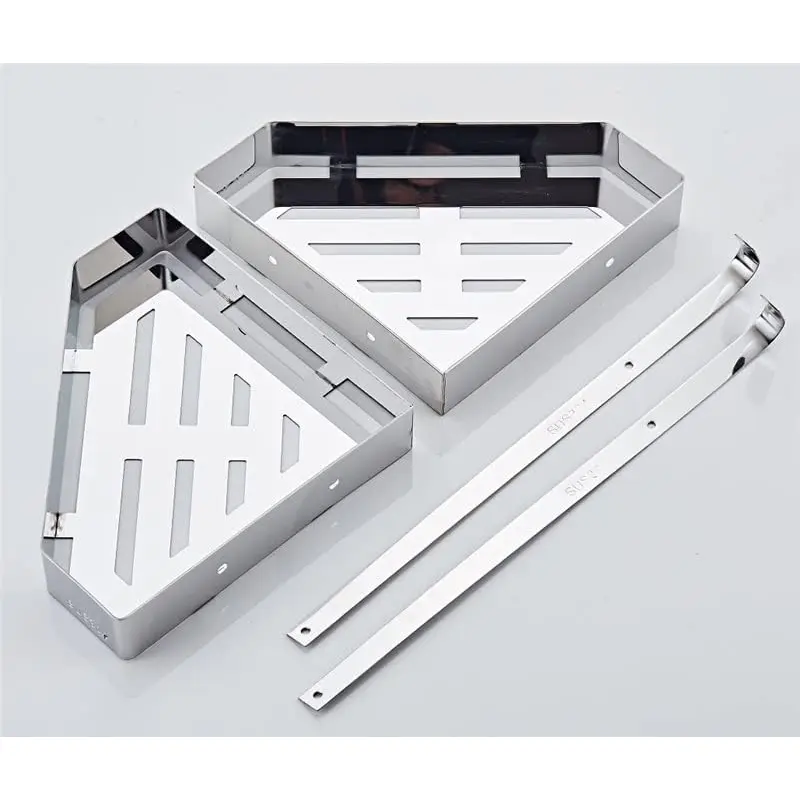 Picture of Diamond Shape Double Layer Stainless steel Shower Shelf Racks Bathroom Shelf, Chrome Bath Shower Shelf, Stainless Steel, Bathroom Corner Shelf, Wall Mounted  Kitchen Storage Holder Shower Caddy (Silver)