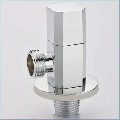 Picture of Valve 1pcs Brass Angle Valve Bathroom Cold Hot Shut Off Water Angle Stop Valve for Faucet and Toilet Kitchen Wall Mounted G 1/2 Threaded Strong and Sturdy (Color : Chrome) (Silver)