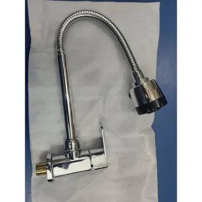 Picture of Kitchen Spout Flexible Sink Cock with Spout Rain Spray and Flange /Kitchen Sink Tap  Dual Flow Chrome Wall Mount (Silver)