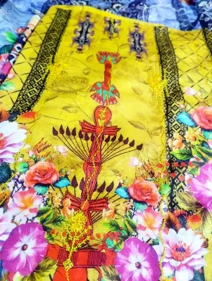 Picture of Elegant Cotton 3-Piece Salwar Kameez - Printed & Embroidered with Sequins Work