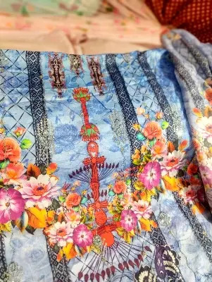 Picture of Elegant Cotton 3-Piece Salwar Kameez - Printed & Embroidered with Sequins Work