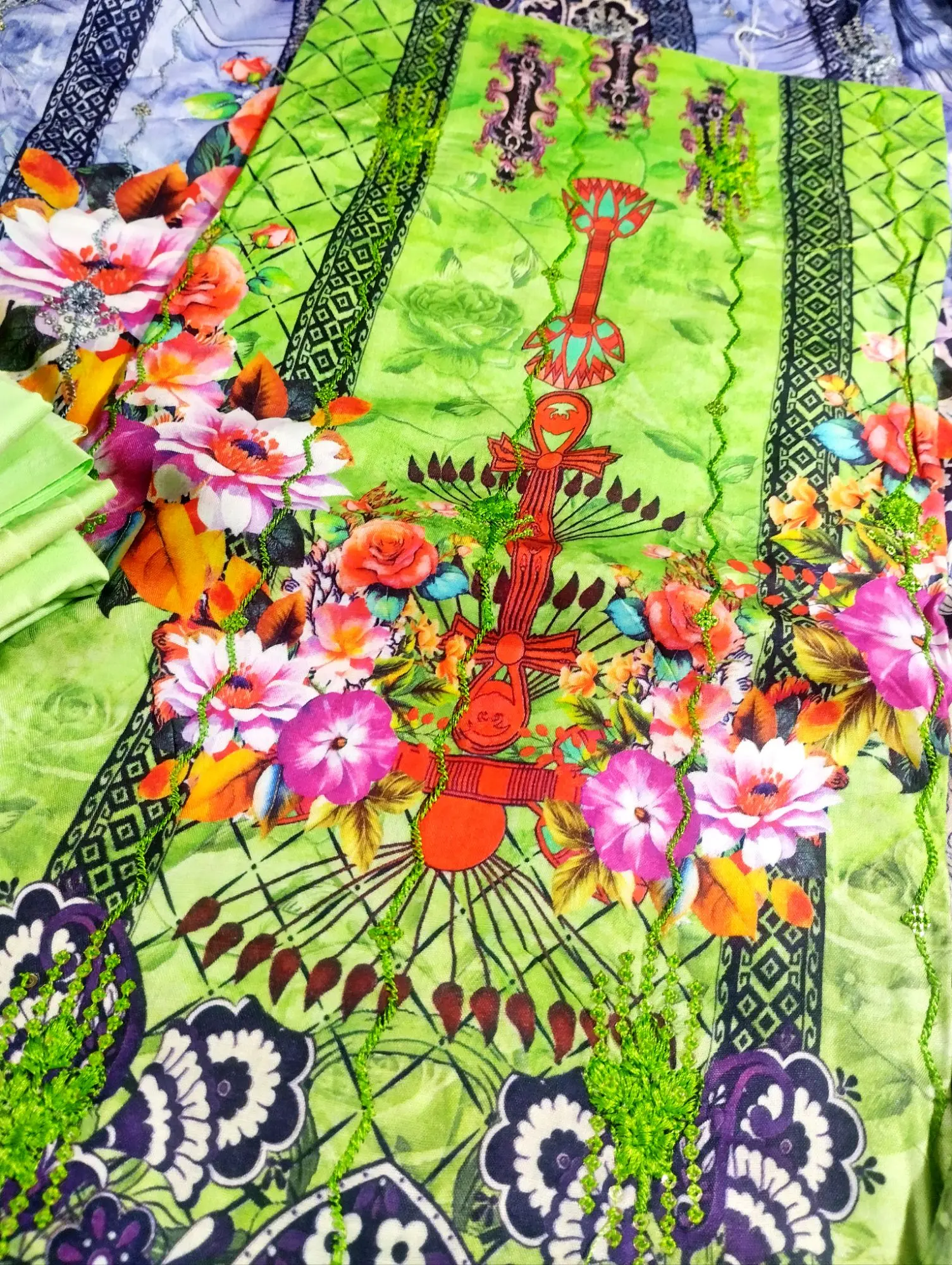 Picture of Elegant Cotton 3-Piece Salwar Kameez - Printed & Embroidered with Sequins Work