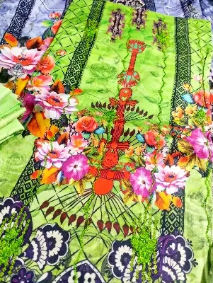 Picture of Elegant Cotton 3-Piece Salwar Kameez - Printed & Embroidered with Sequins Work