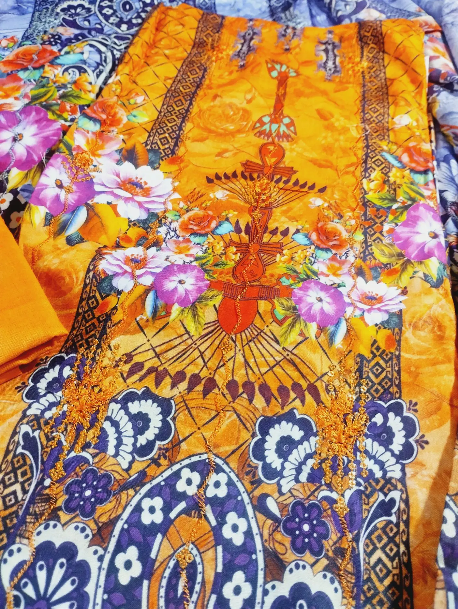 Picture of Elegant Cotton 3-Piece Salwar Kameez - Printed & Embroidered with Sequins Work