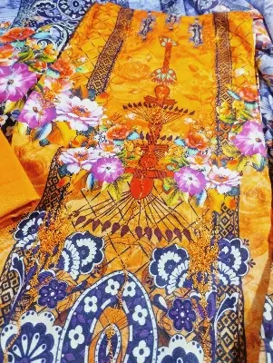 Picture of Elegant Cotton 3-Piece Salwar Kameez - Printed & Embroidered with Sequins Work