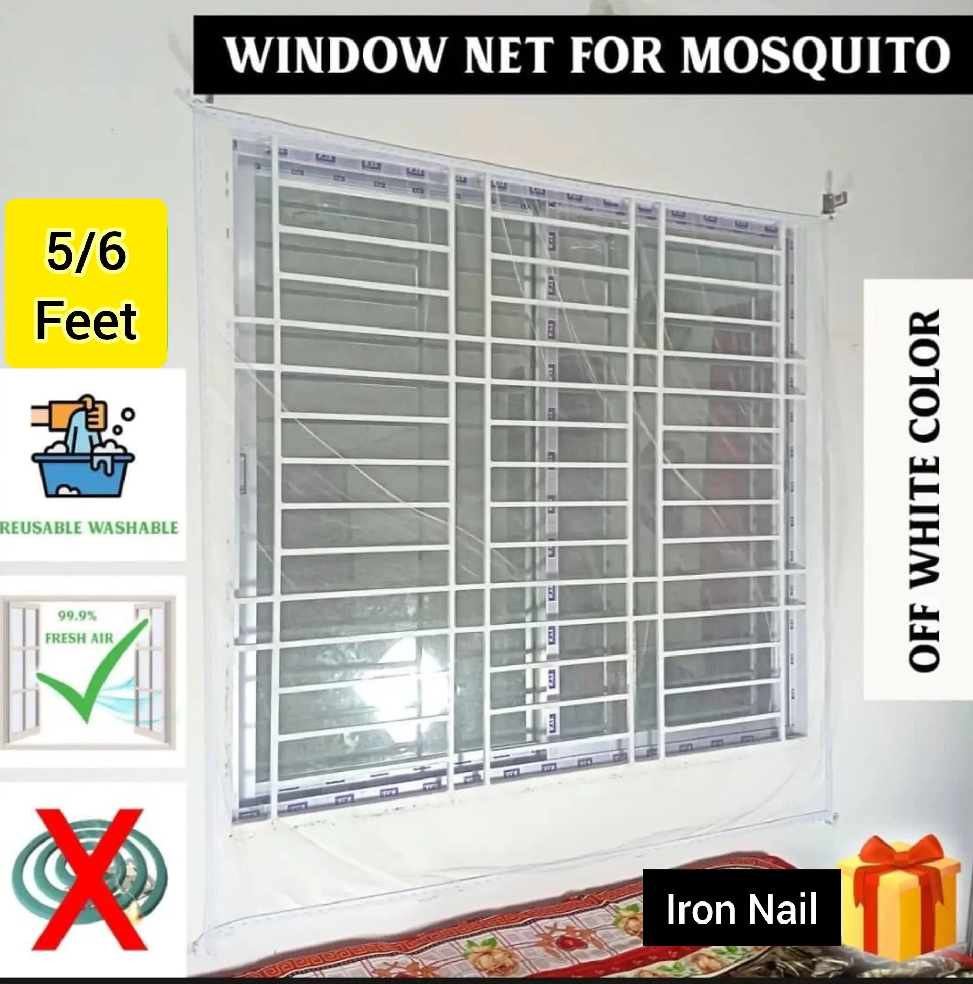 Picture of Window Anti Mosquito Net/ Anti-Insect Fly Bug Mosquito Net/ Best Quality Mosquito Net For 5/5.5Feet Window White