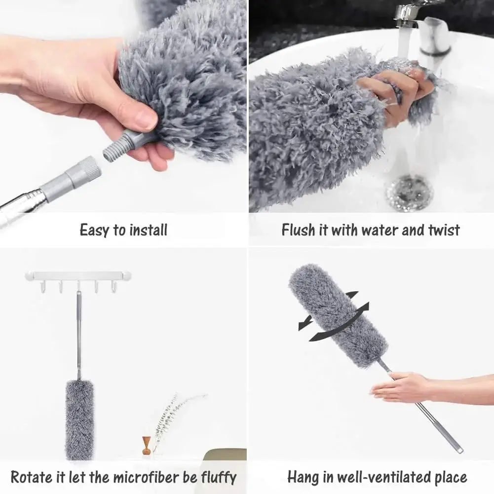 Picture of Adjustable Microfiber Feather Duster | Extendable Handle 100 inch | Bendable Anti Static Cleaning Brush for Ceiling Fan, Furniture, Car & Home Dusting Tool Multicolor