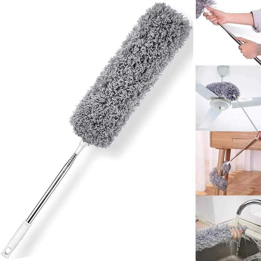 Picture of Adjustable Microfiber Feather Duster | Extendable Handle 100 inch | Bendable Anti Static Cleaning Brush for Ceiling Fan, Furniture, Car & Home Dusting Tool Multicolor