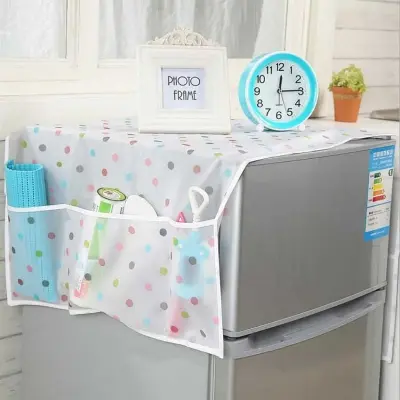 Picture of Waterproof Fridge Cover | Dustproof PEVA Cloth with Printed Pattern | Refrigerator & Washing Machine Cover with Side Storage Pockets