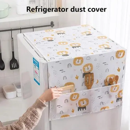 Picture of Waterproof Fridge Cover | Dustproof PEVA Cloth with Printed Pattern | Refrigerator & Washing Machine Cover with Side Storage Pockets