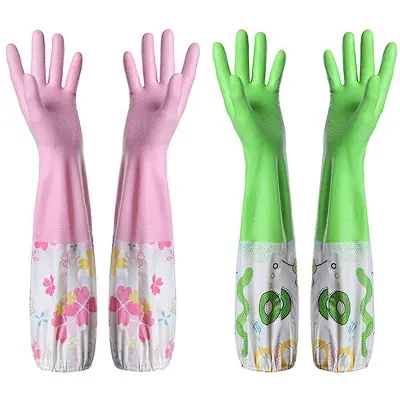 Picture of 1 Pair Household Multi-purpose Hand Gloves with Soft Fiber Lining, Extra Long Cuff & Textured Grip – Waterproof Cleaning Gloves Multicolor