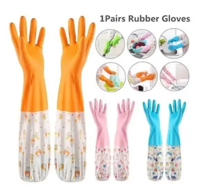 Picture of 1 Pair Household Multi-purpose Hand Gloves with Soft Fiber Lining, Extra Long Cuff & Textured Grip – Waterproof Cleaning Gloves Multicolor